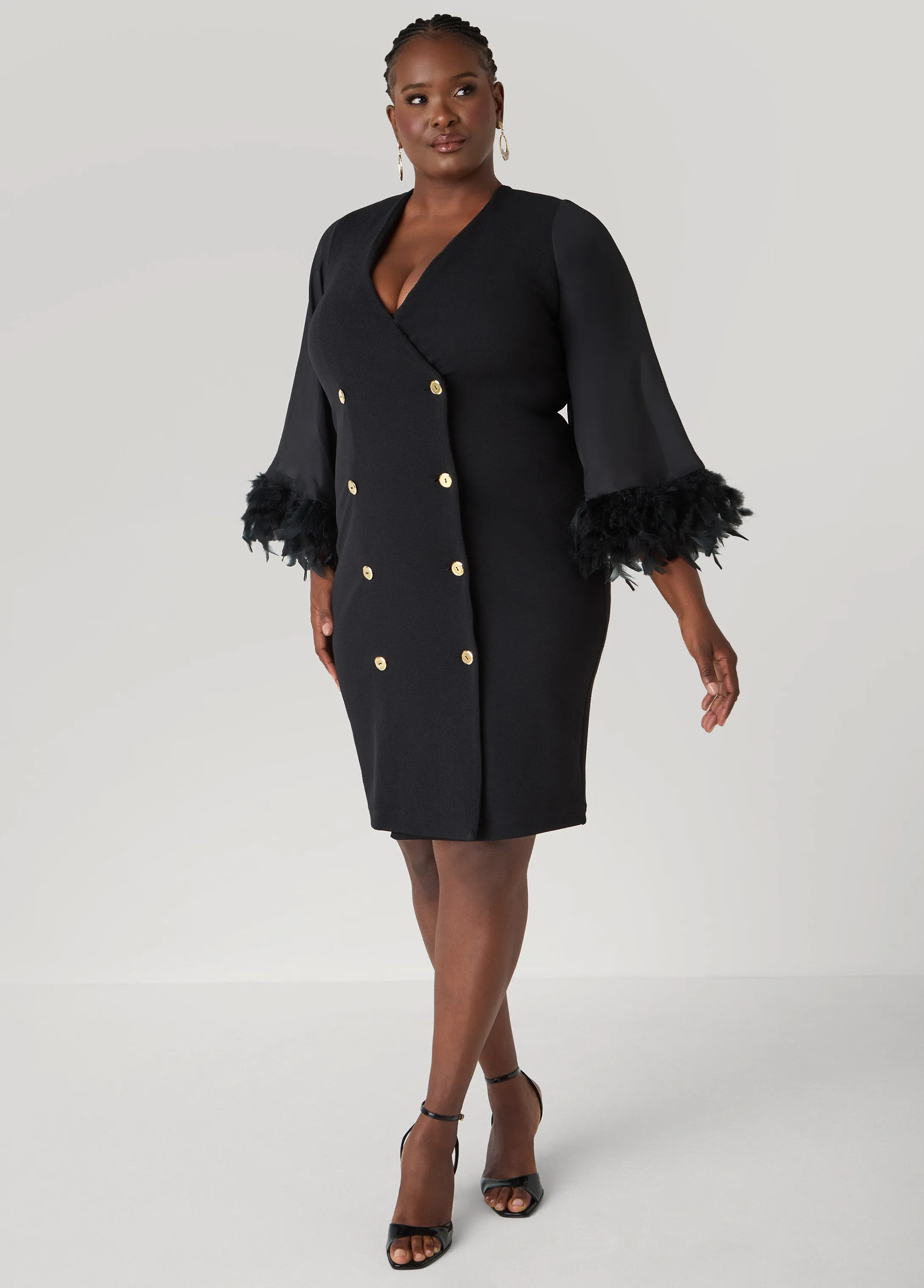 Feather Trimmed Blazer Dress sold by Ashley Stewart product image thumbnail 3