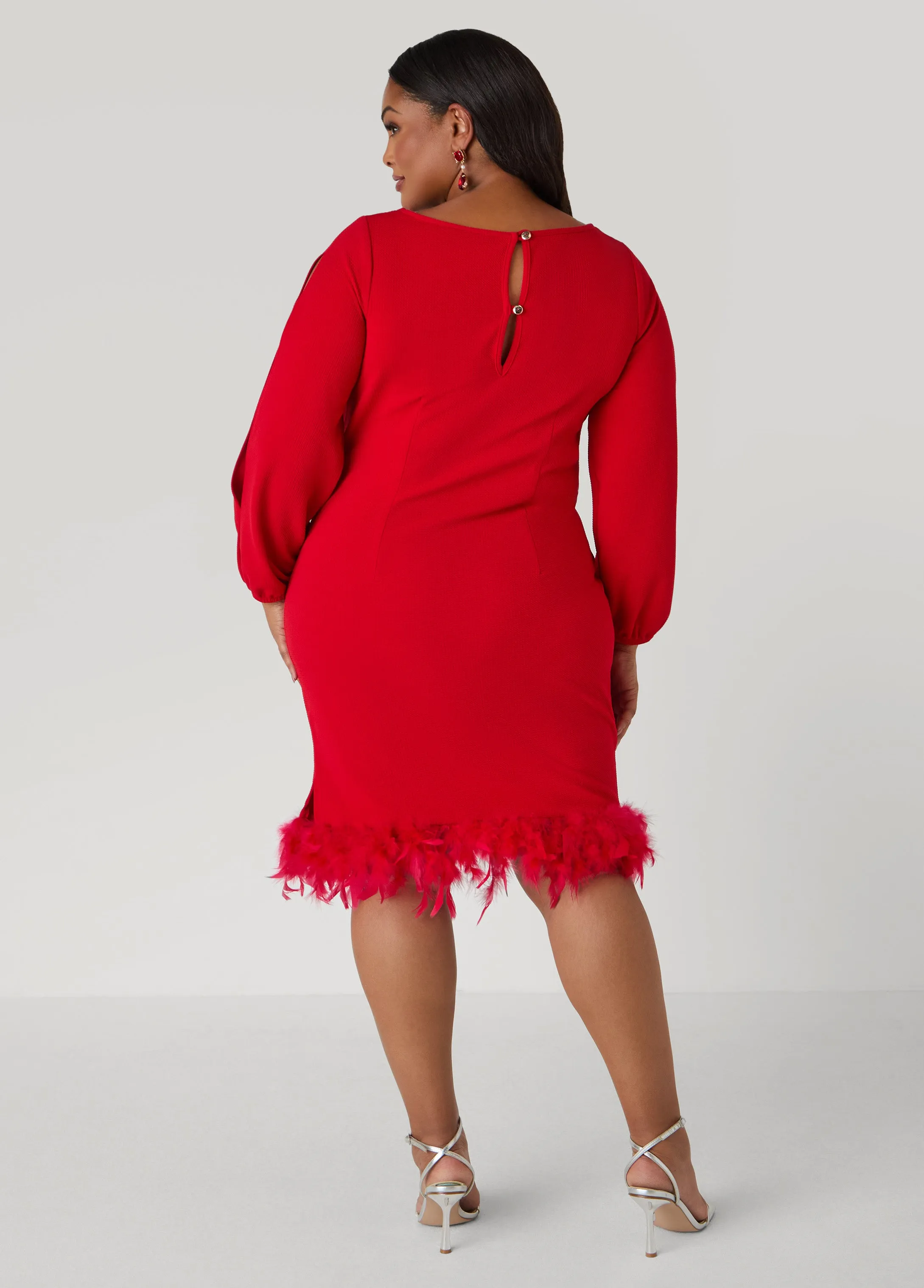 Feather Trimmed Sheath Dress sold by Ashley Stewart product image thumbnail 4