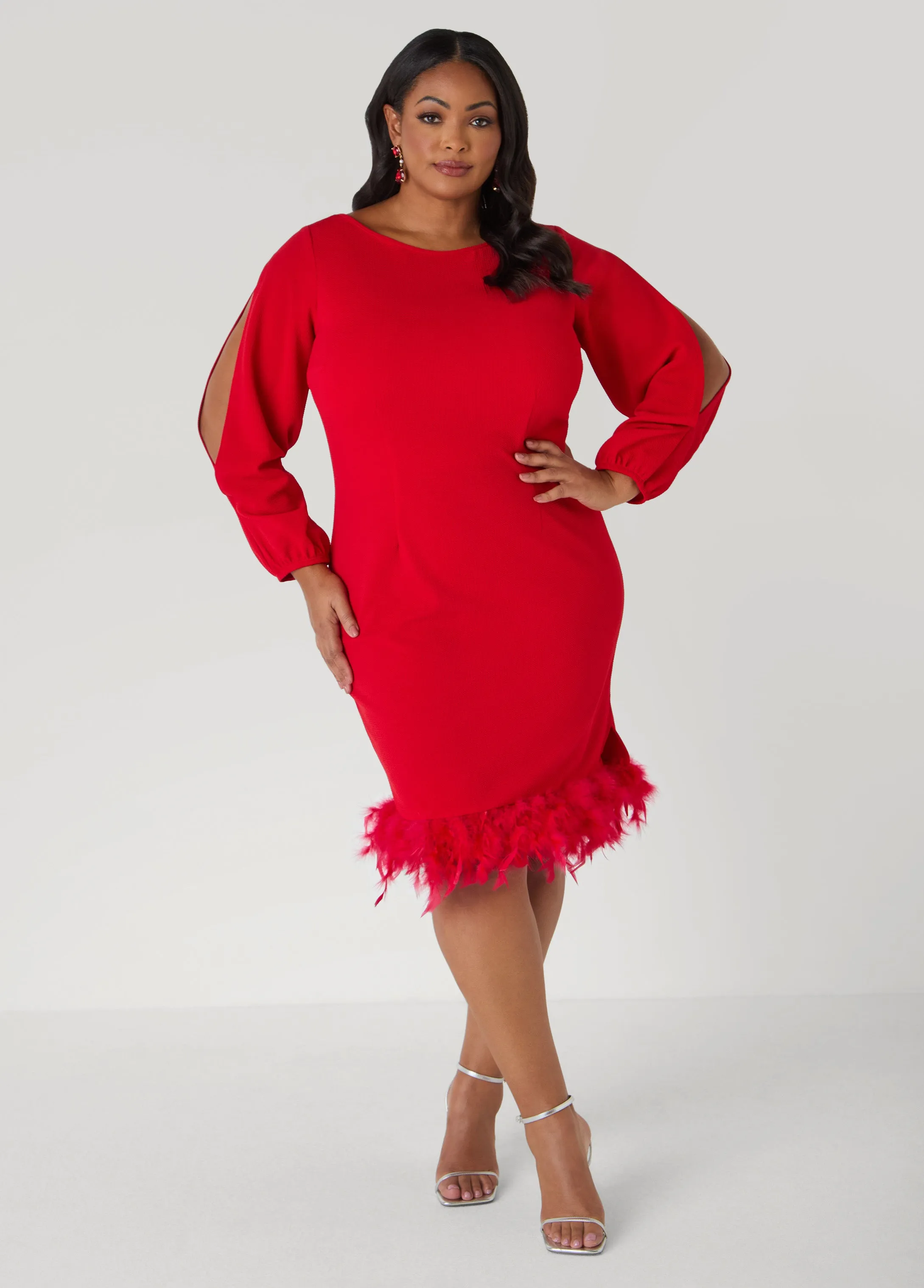 Feather Trimmed Sheath Dress sold by Ashley Stewart product image thumbnail 3