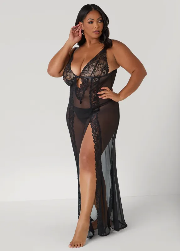 Mesh And Lace Lingerie Gown Set sold by Ashley Stewart