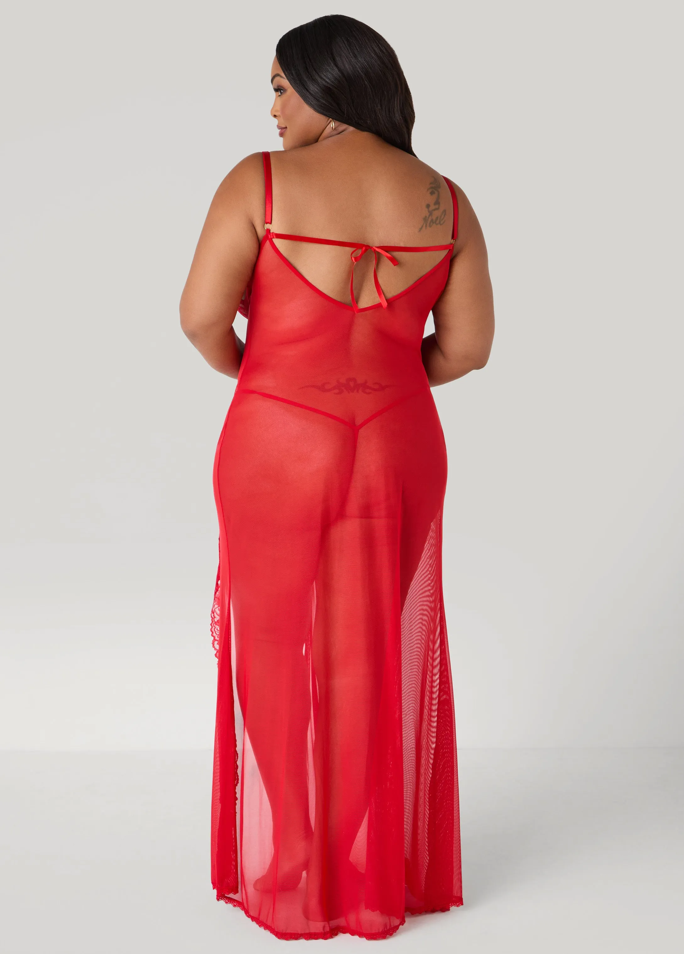 Lace And Mesh Lingerie Gown Set sold by Ashley Stewart product image thumbnail 4