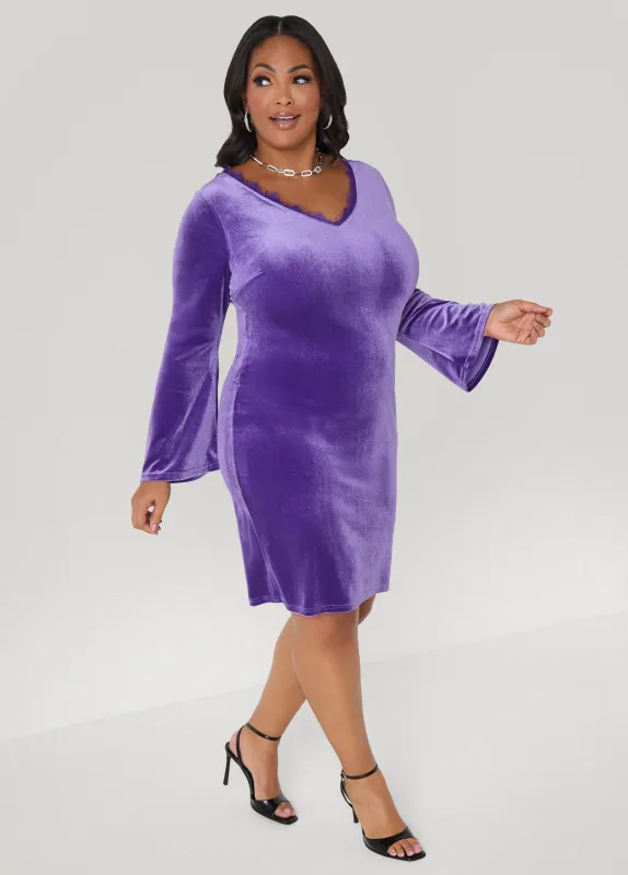 Lace Trimmed Velvet Sheath Dress sold by Ashley Stewart