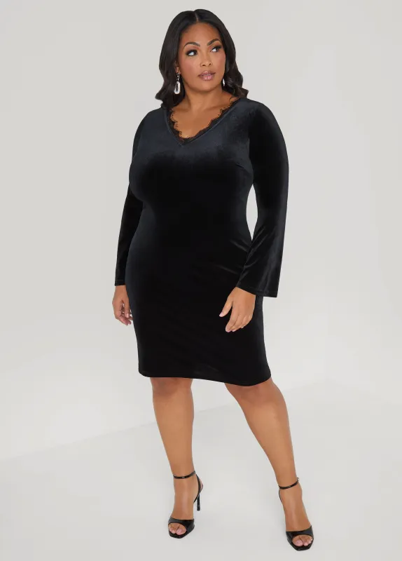 Lace Trimmed Velvet Dress sold by Ashley Stewart