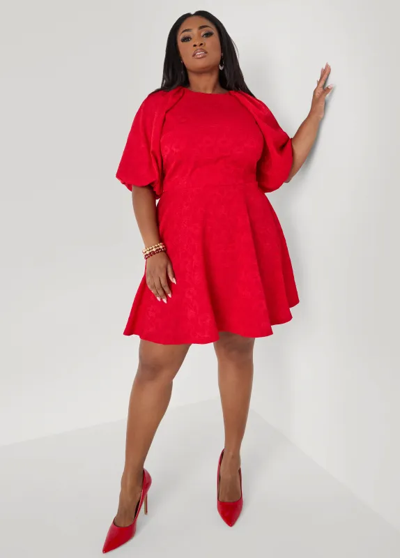 Balloon Sleeved Matelasse Dress sold by Ashley Stewart