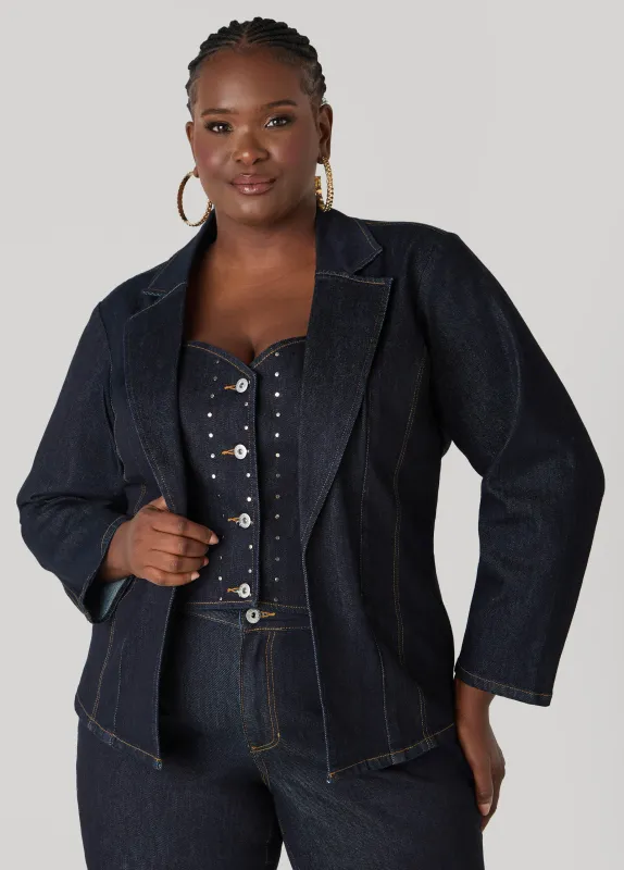 Layered Studded Denim Blazer sold by Ashley Stewart