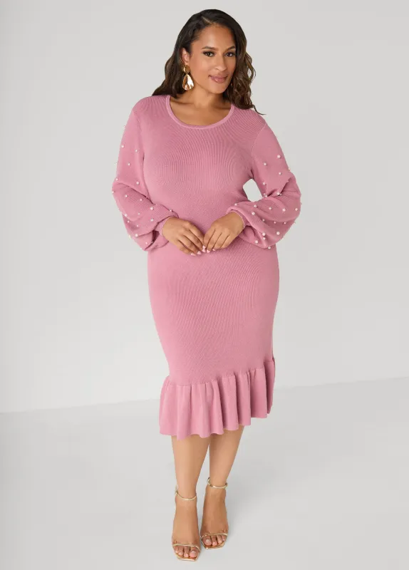 Faux Pearl Flounced Dress sold by Ashley Stewart