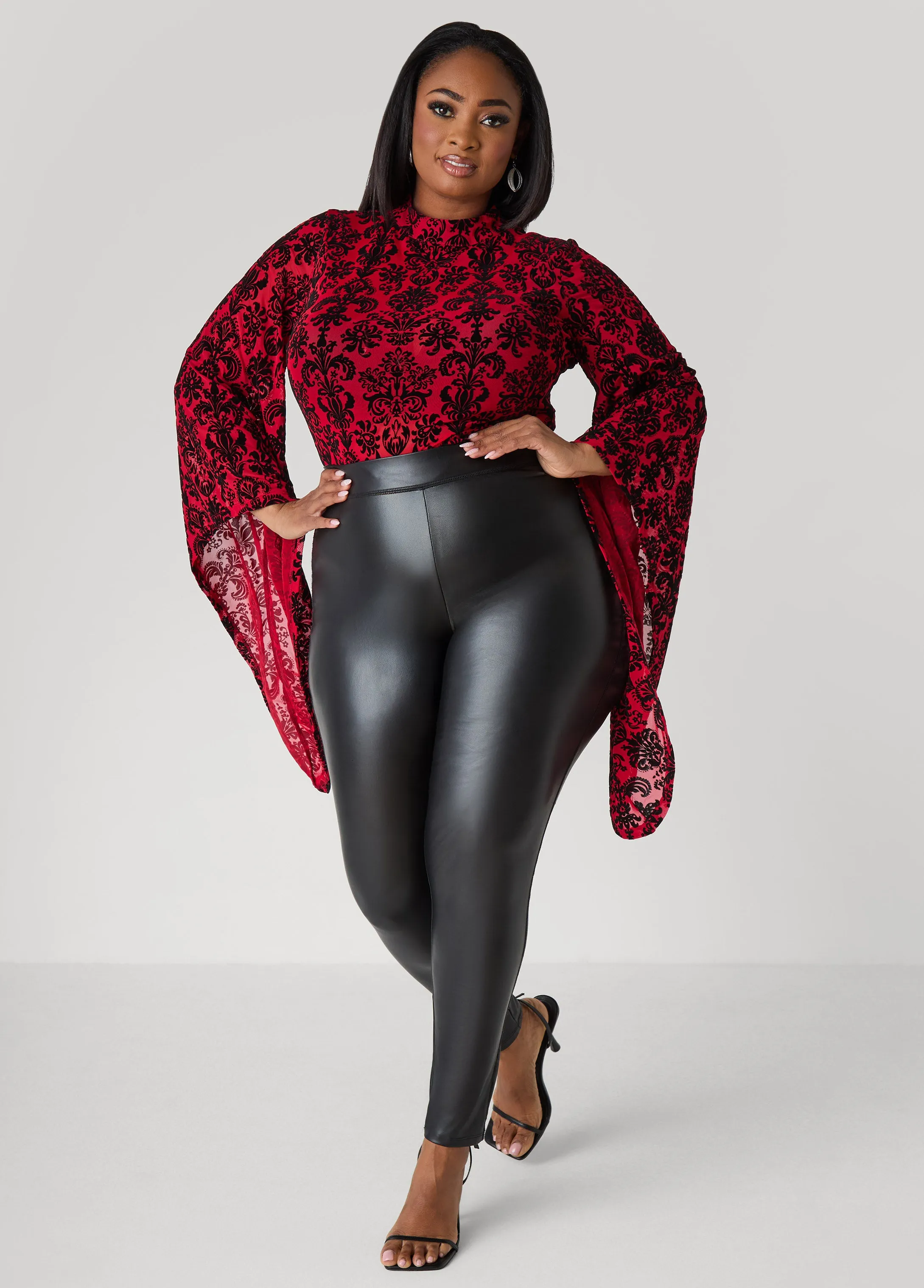 Bell Sleeved Flocked Mesh Top sold by Ashley Stewart product image thumbnail 2
