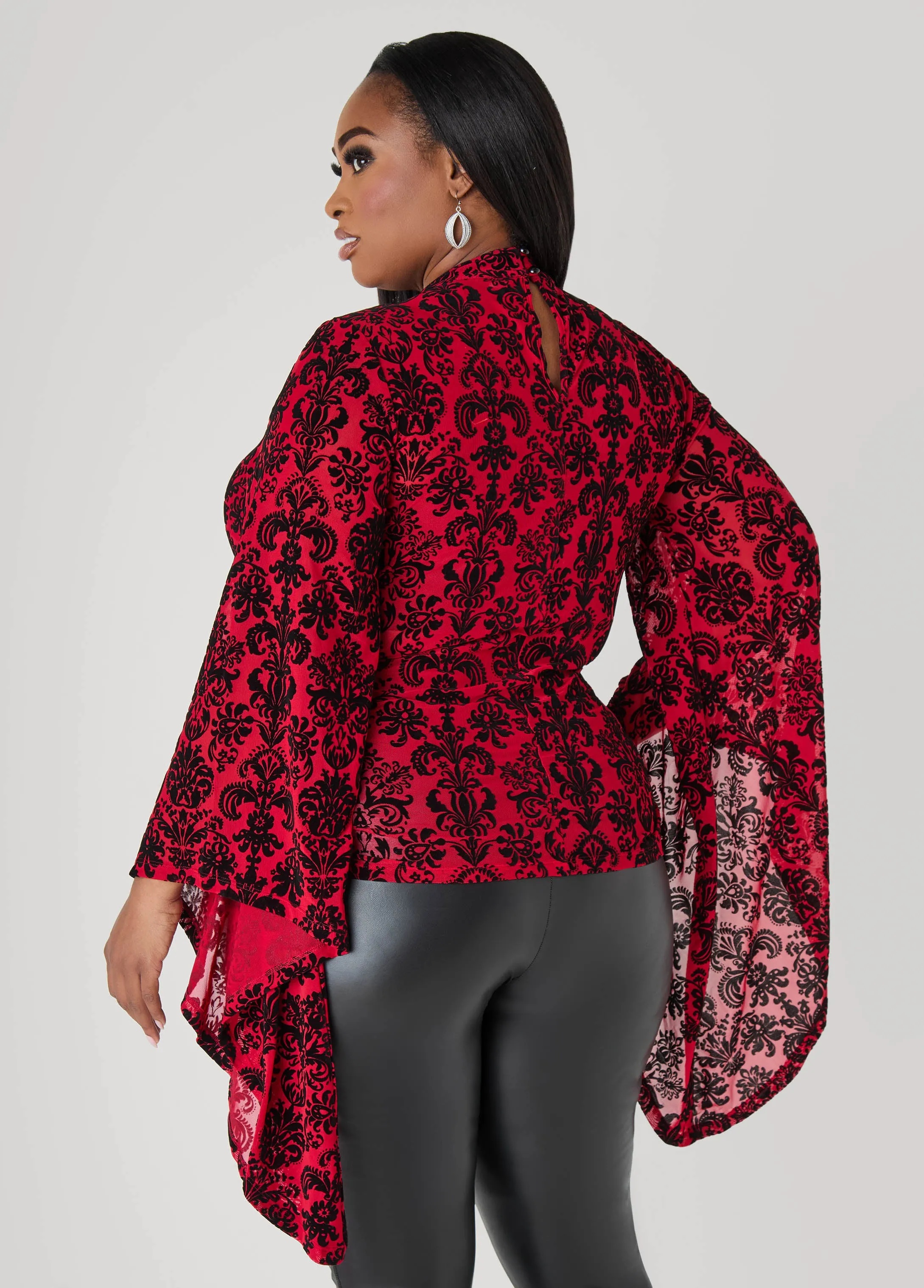 Bell Sleeved Flocked Mesh Top sold by Ashley Stewart product image thumbnail 4