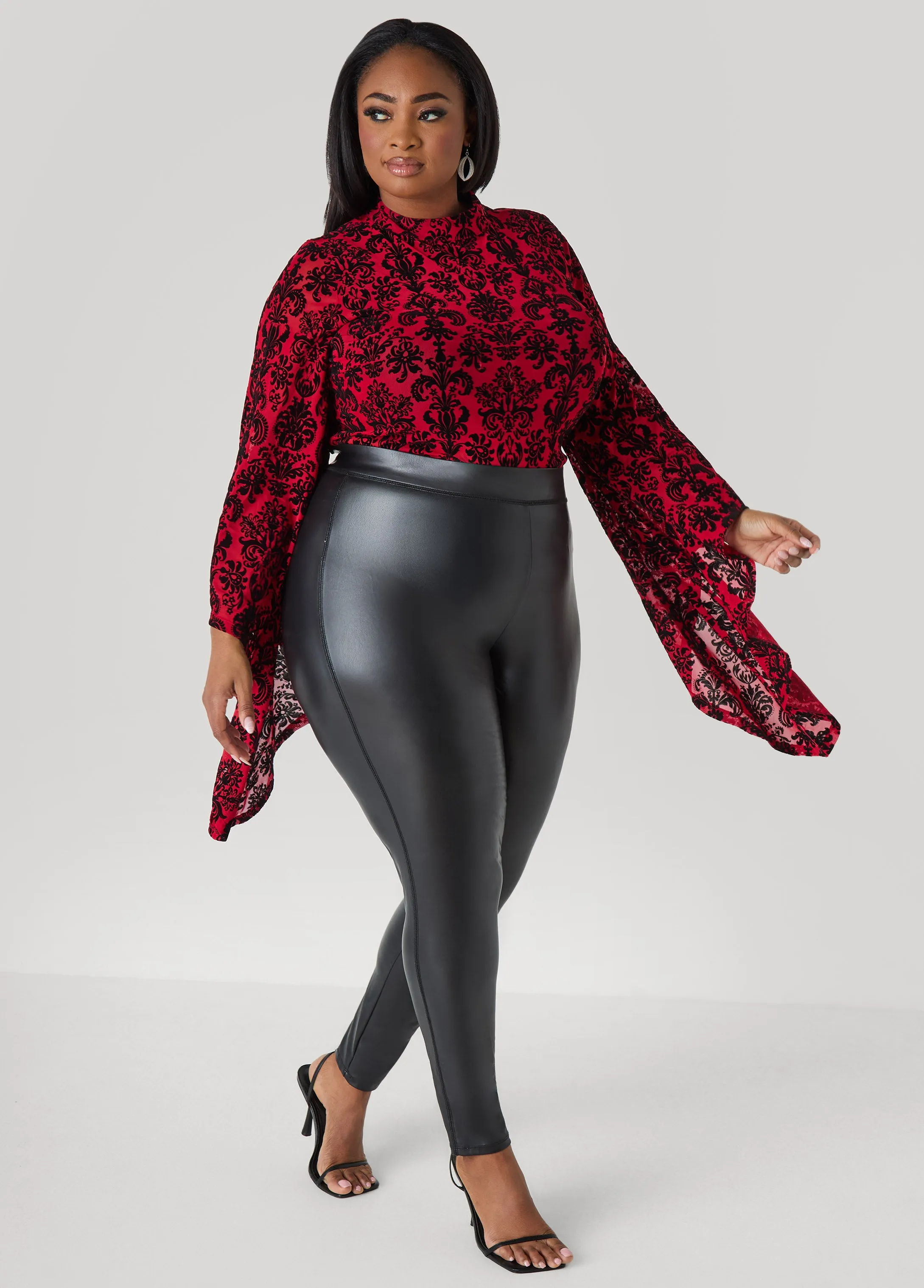 Bell Sleeved Flocked Mesh Top sold by Ashley Stewart product image thumbnail 3