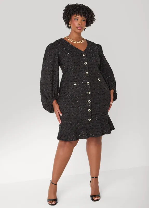 Flounced Boucle Sheath Dress sold by Ashley Stewart