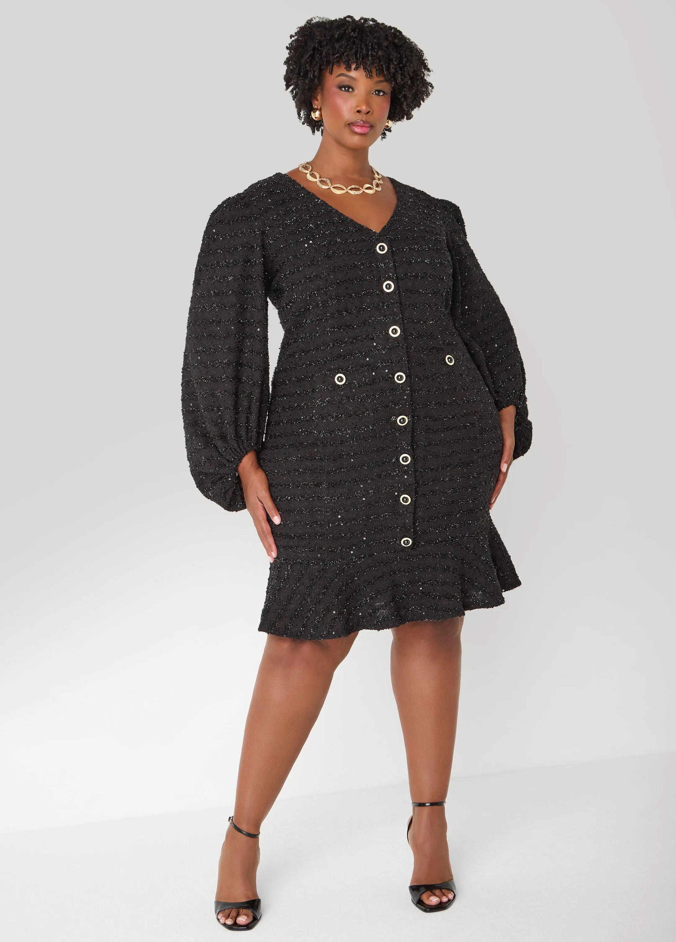Flounced Boucle Sheath Dress sold by Ashley Stewart