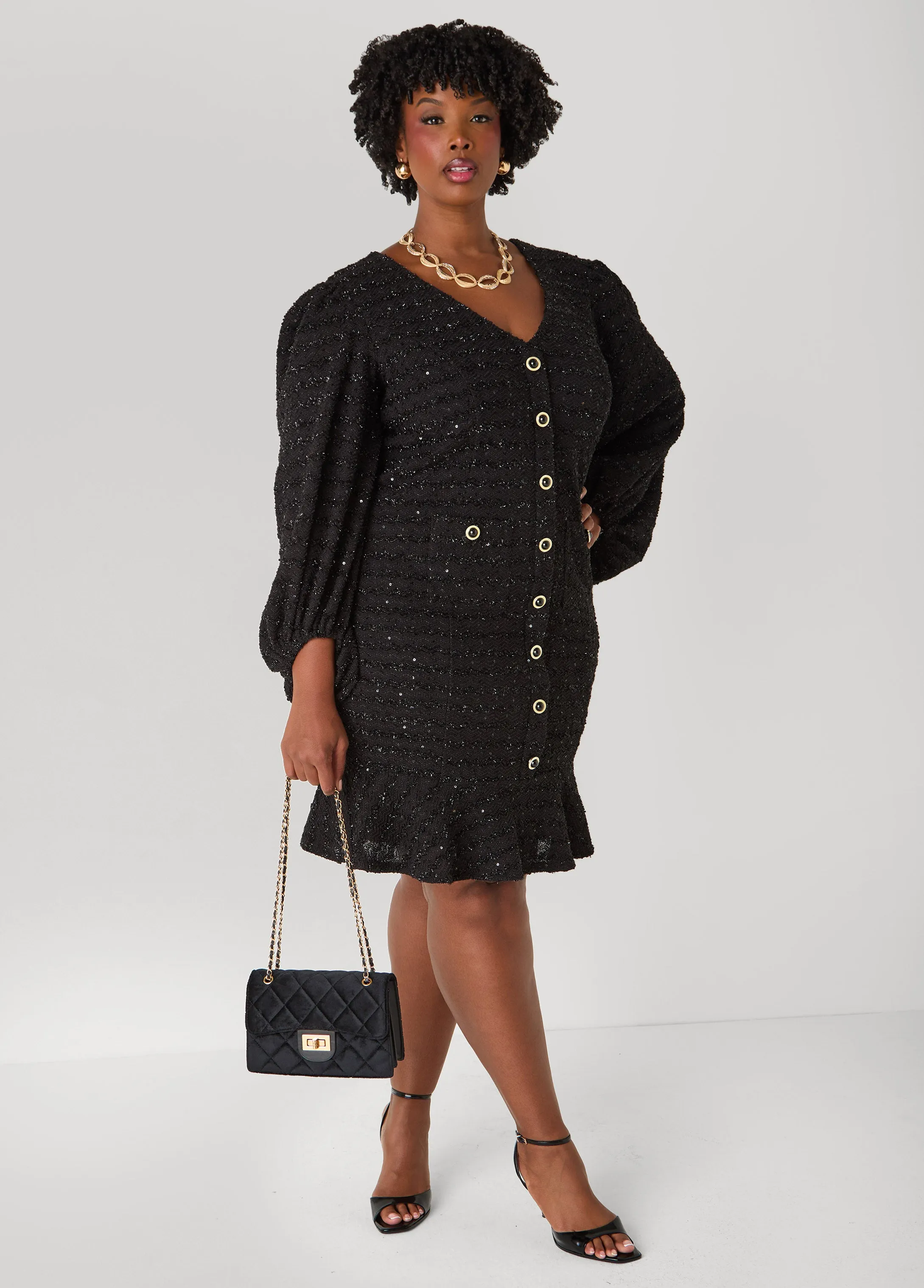 Flounced Boucle Sheath Dress sold by Ashley Stewart product image thumbnail 3