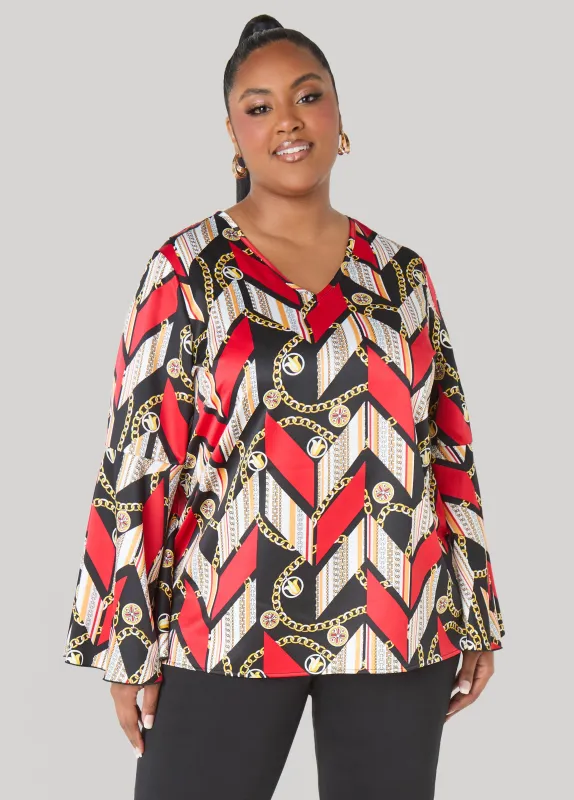 Chain Print Satin Blouse sold by Ashley Stewart