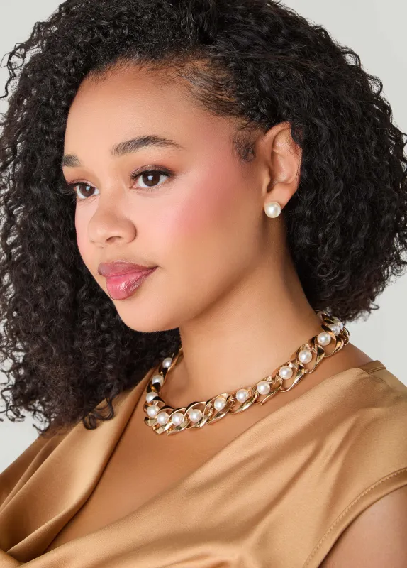 Faux Pearl Twisted Necklace Set made by Ashley Stewart