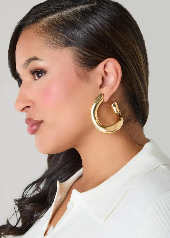 Puffed Gold Tone Hoop Earrings sold by Ashley Stewart