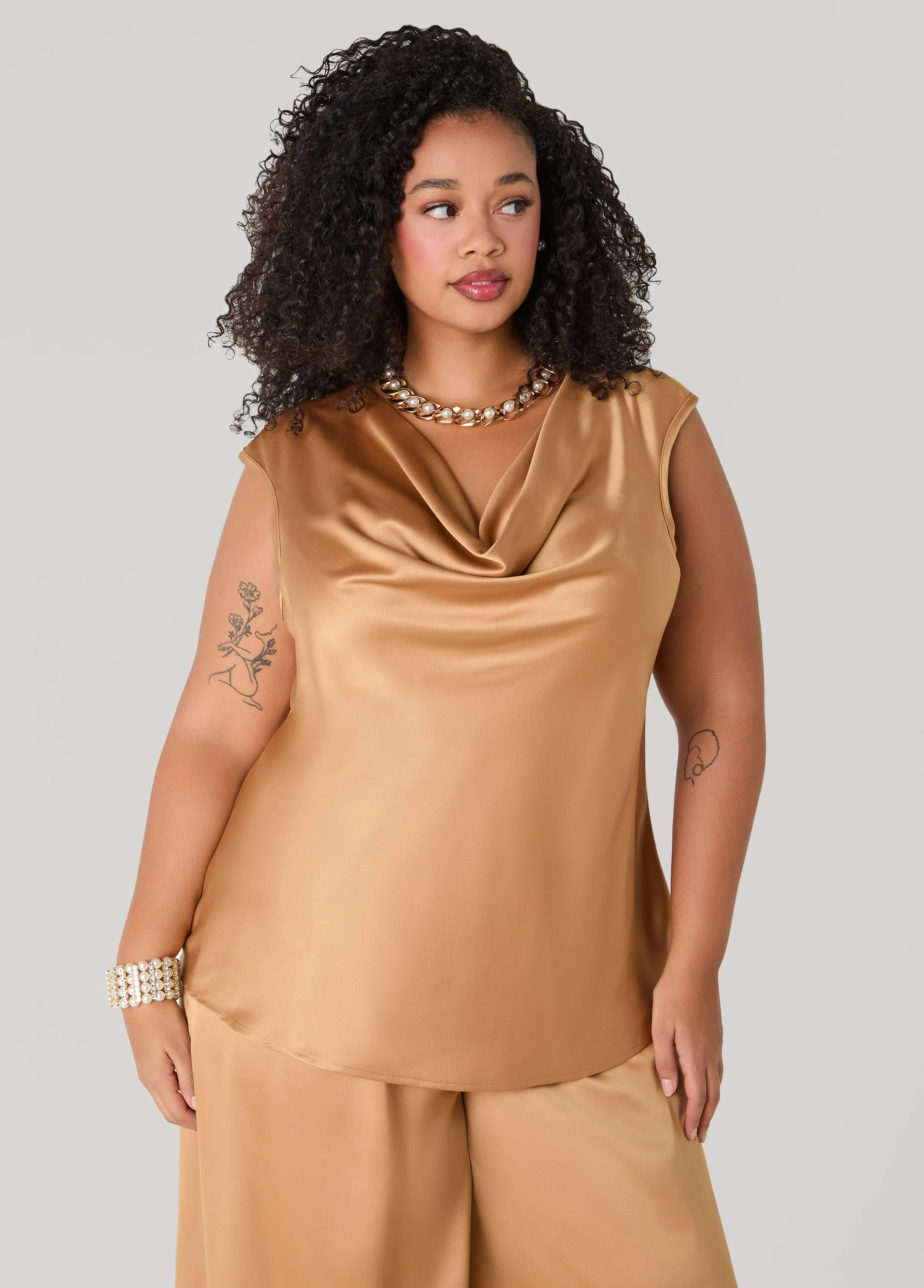 Cowl Neck Satin Top sold by Ashley Stewart
