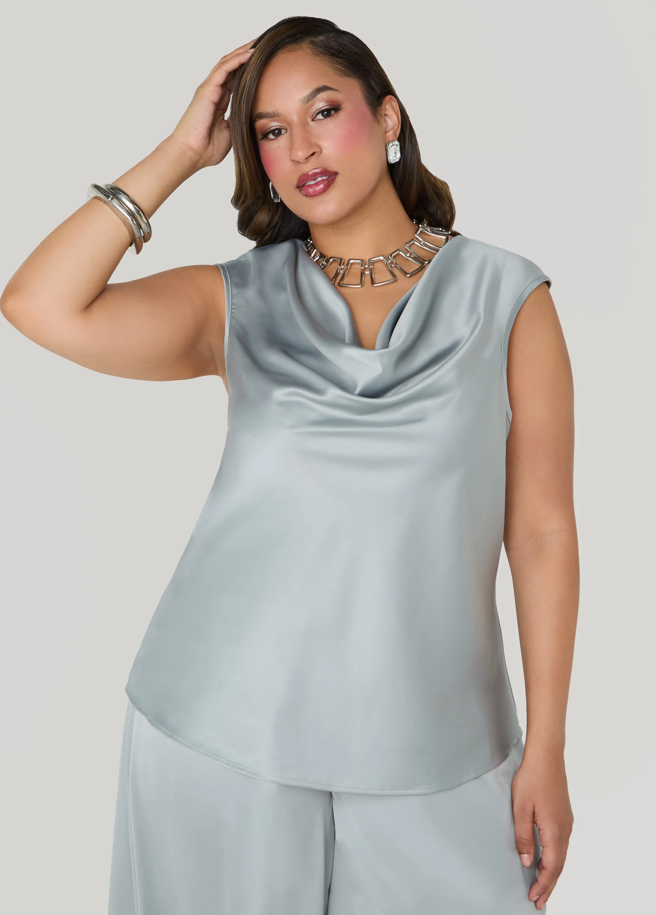 Cowl Neck Satin Top sold by Ashley Stewart product image thumbnail 5