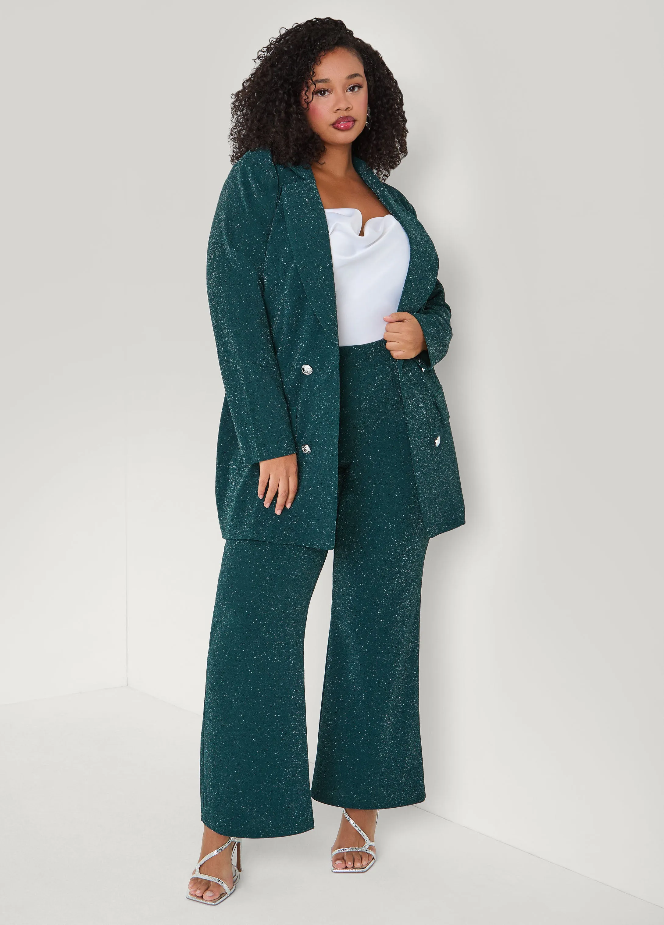Metallic High Rise Wide Leg Pants sold by Ashley Stewart