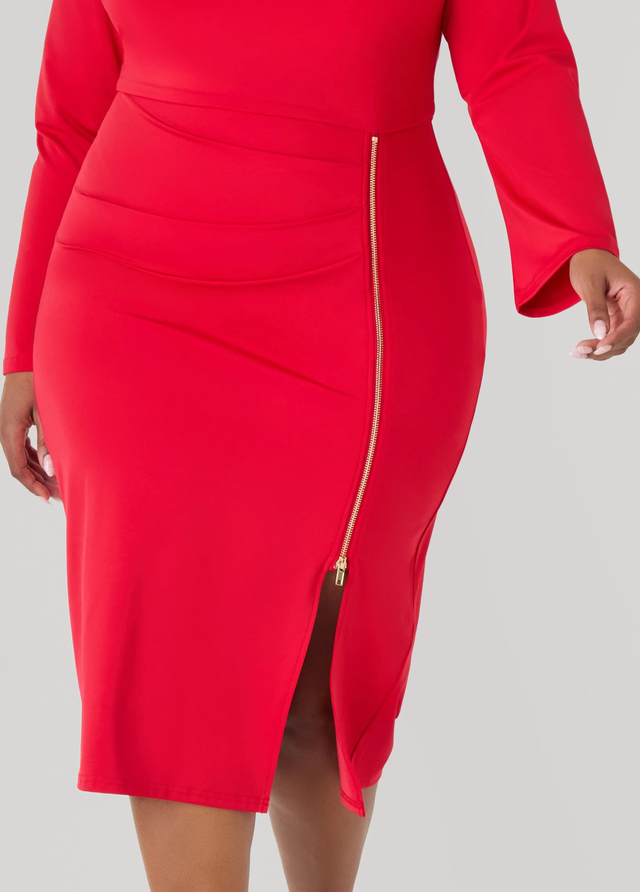 Zip Detailed Midi Bodycon Dress sold by Ashley Stewart product image thumbnail 2