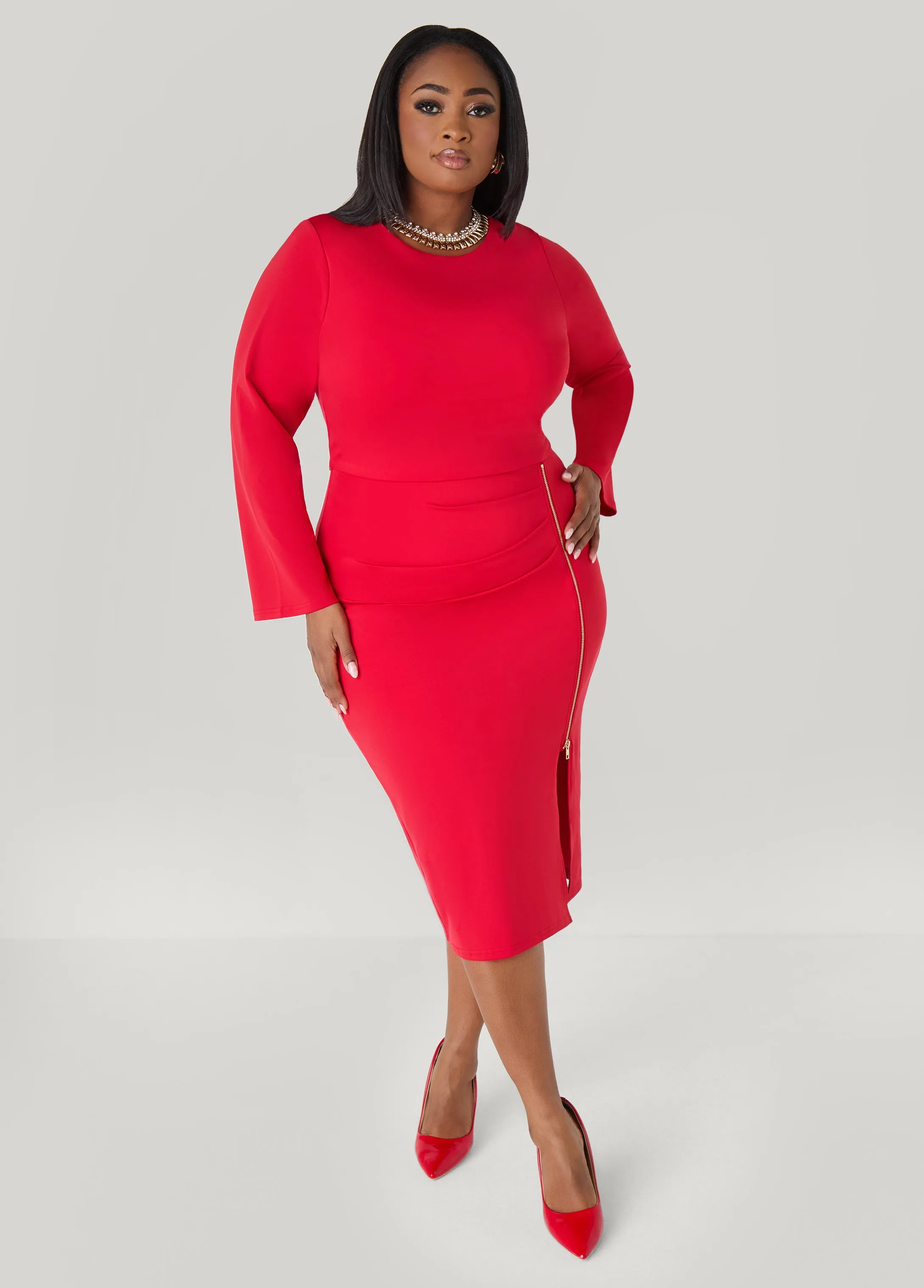 Zip Detailed Midi Bodycon Dress sold by Ashley Stewart