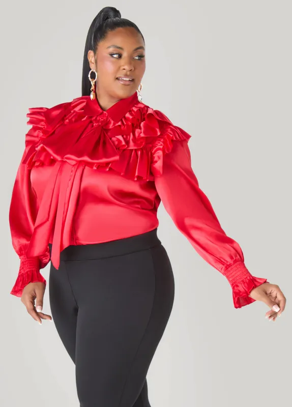 Ruffled Satin Shirt sold by Ashley Stewart