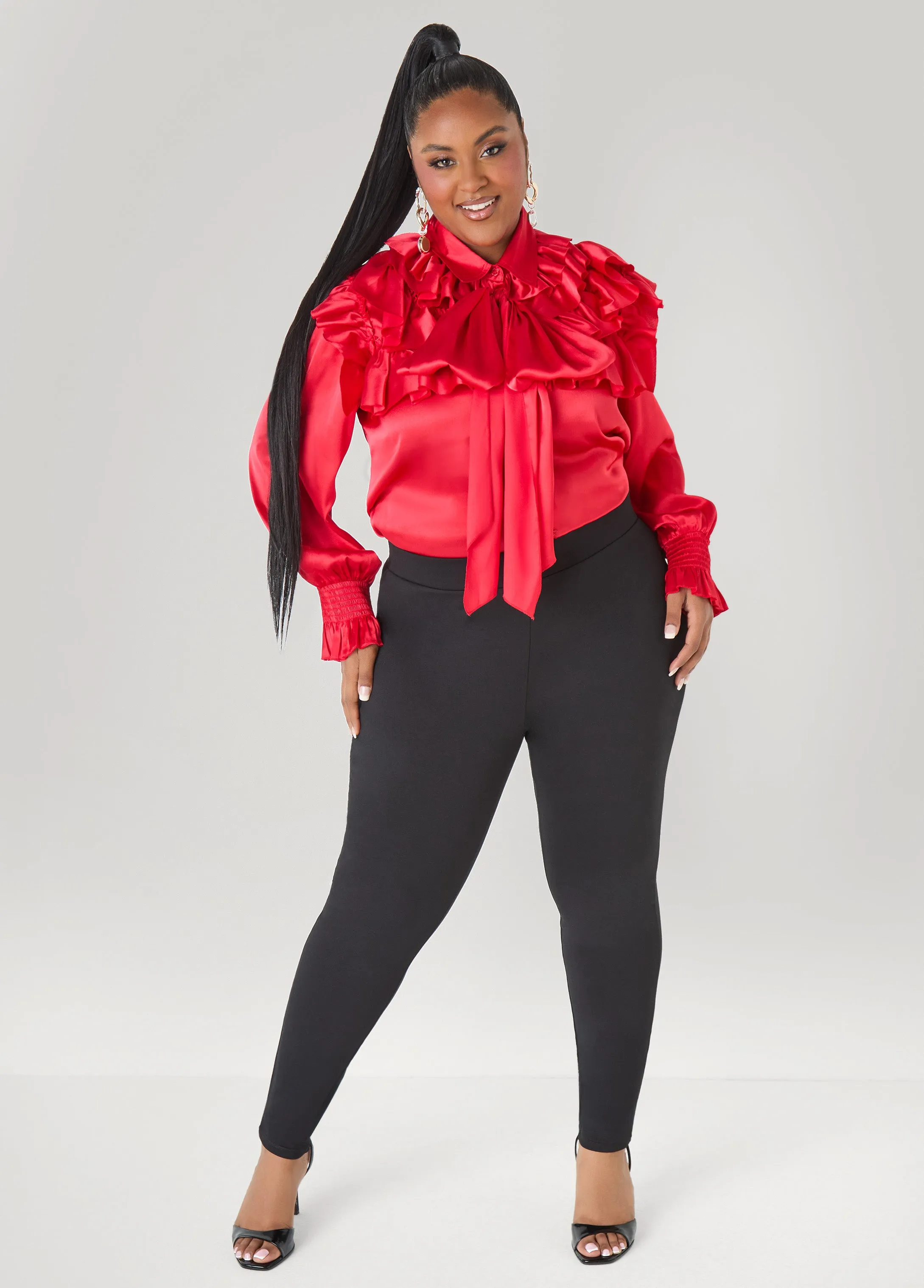 Ruffled Satin Shirt sold by Ashley Stewart product image thumbnail 2