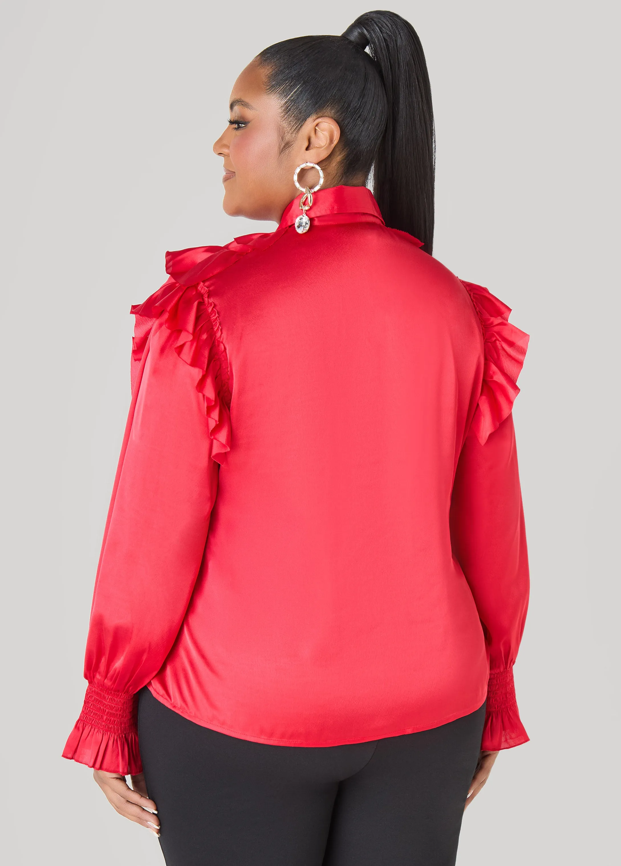 Ruffled Satin Shirt sold by Ashley Stewart product image thumbnail 4