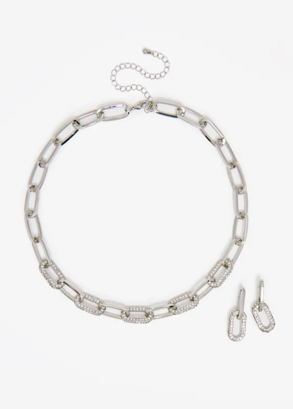 Crystal Silver Link Necklace Set sold by Ashley Stewart