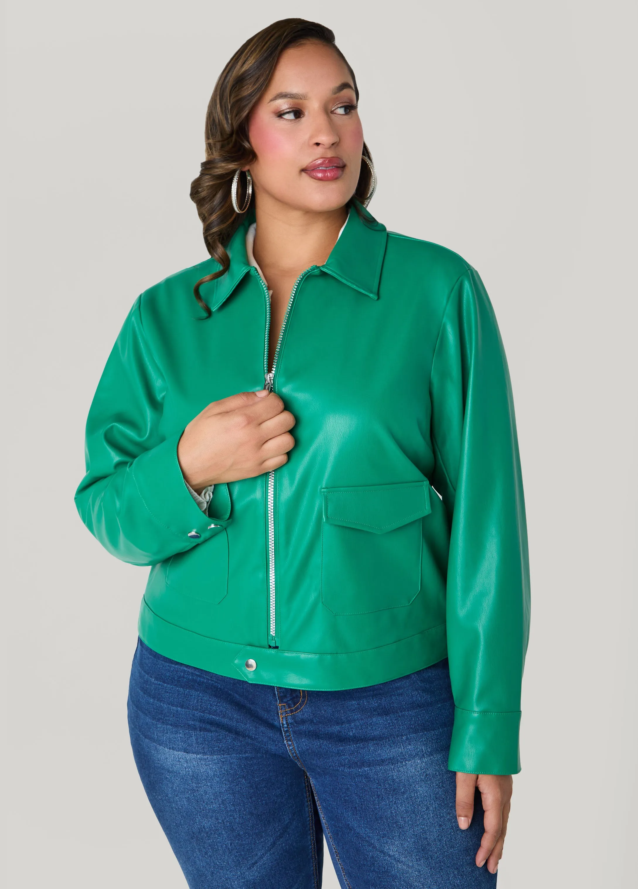 Faux Leather Trucker Jacket sold by Ashley Stewart product image thumbnail 3