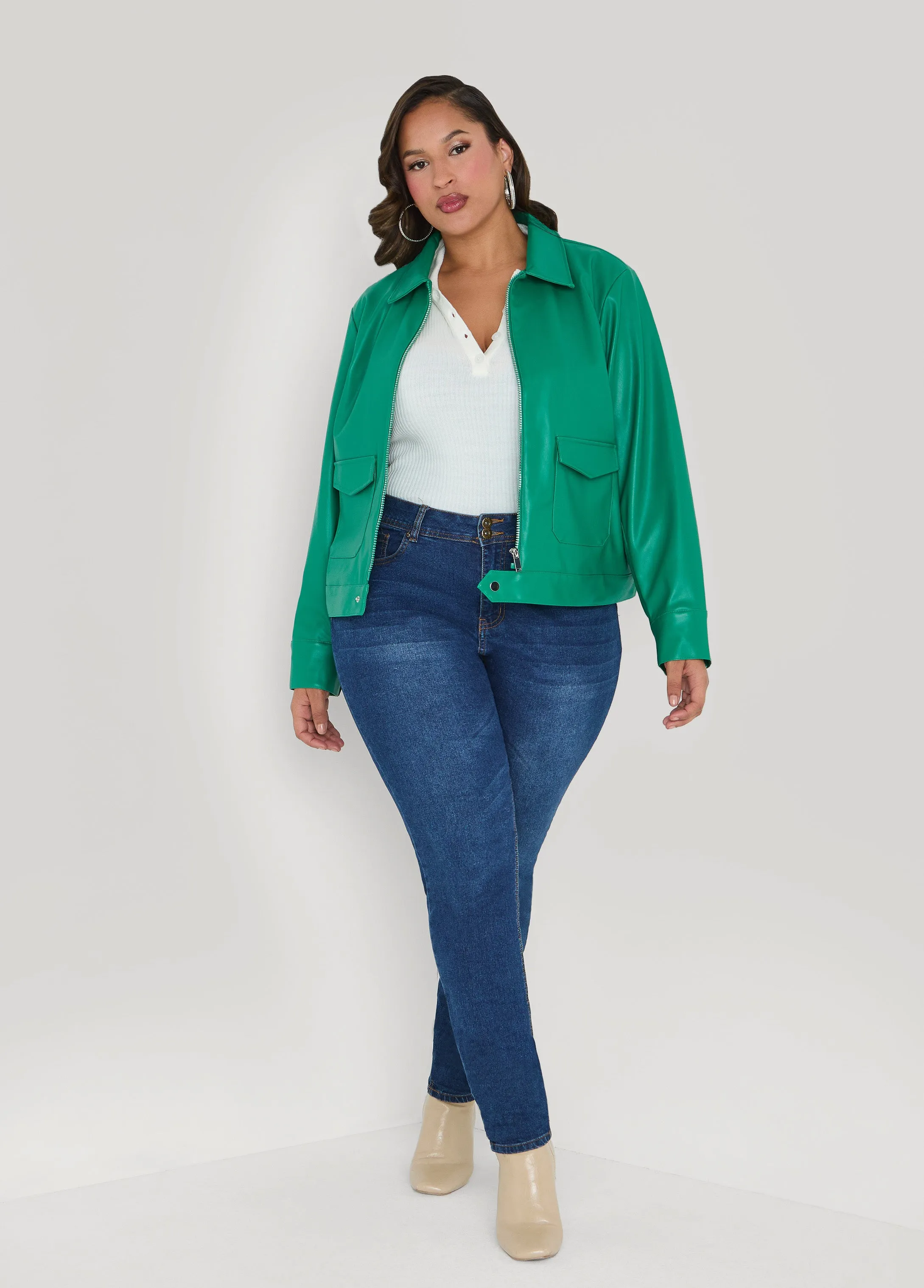 Faux Leather Trucker Jacket sold by Ashley Stewart product image thumbnail 2