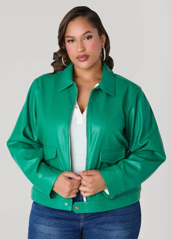 Faux Leather Trucker Jacket sold by Ashley Stewart