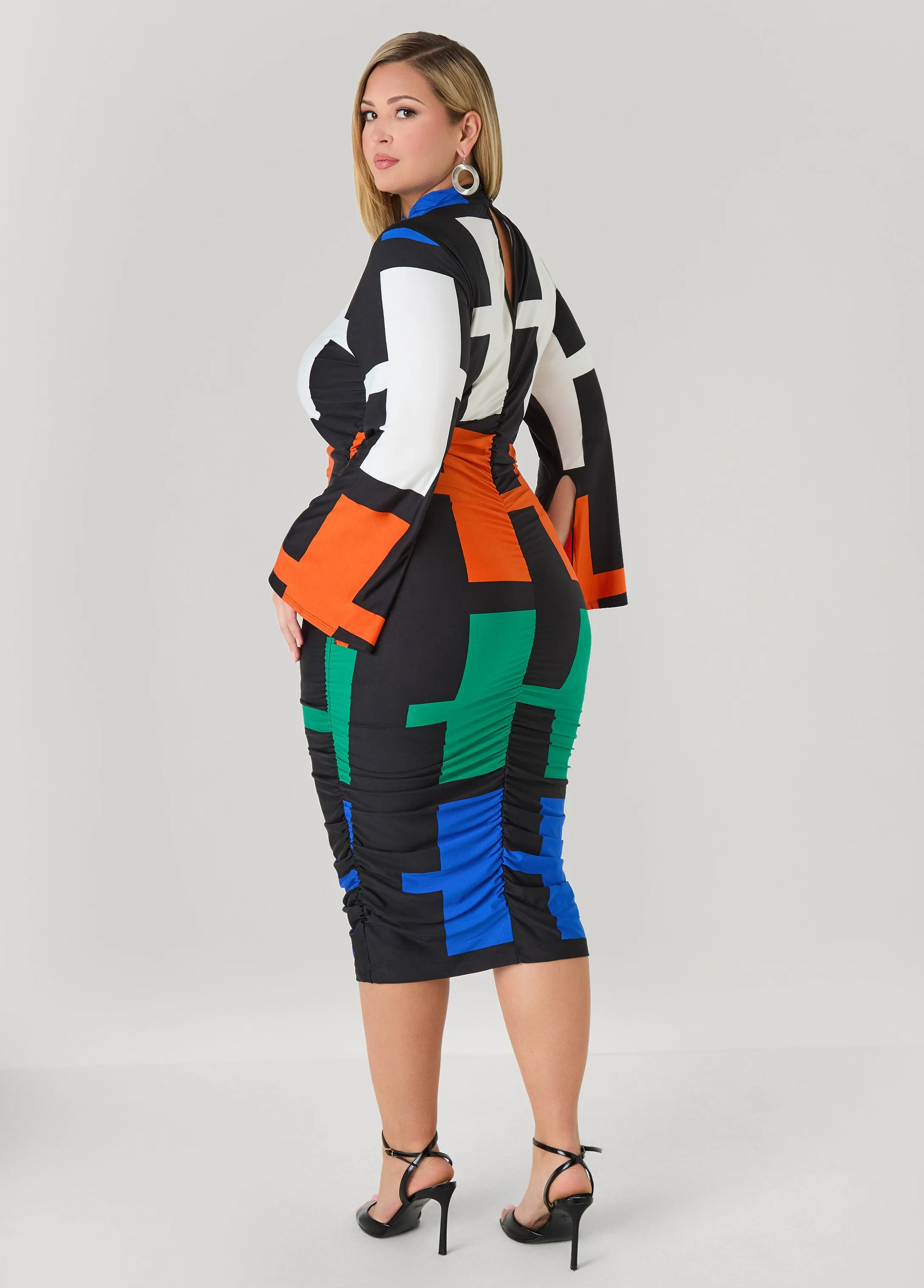 Ruched Geo Print Bodycon Dress sold by Ashley Stewart product image thumbnail 2