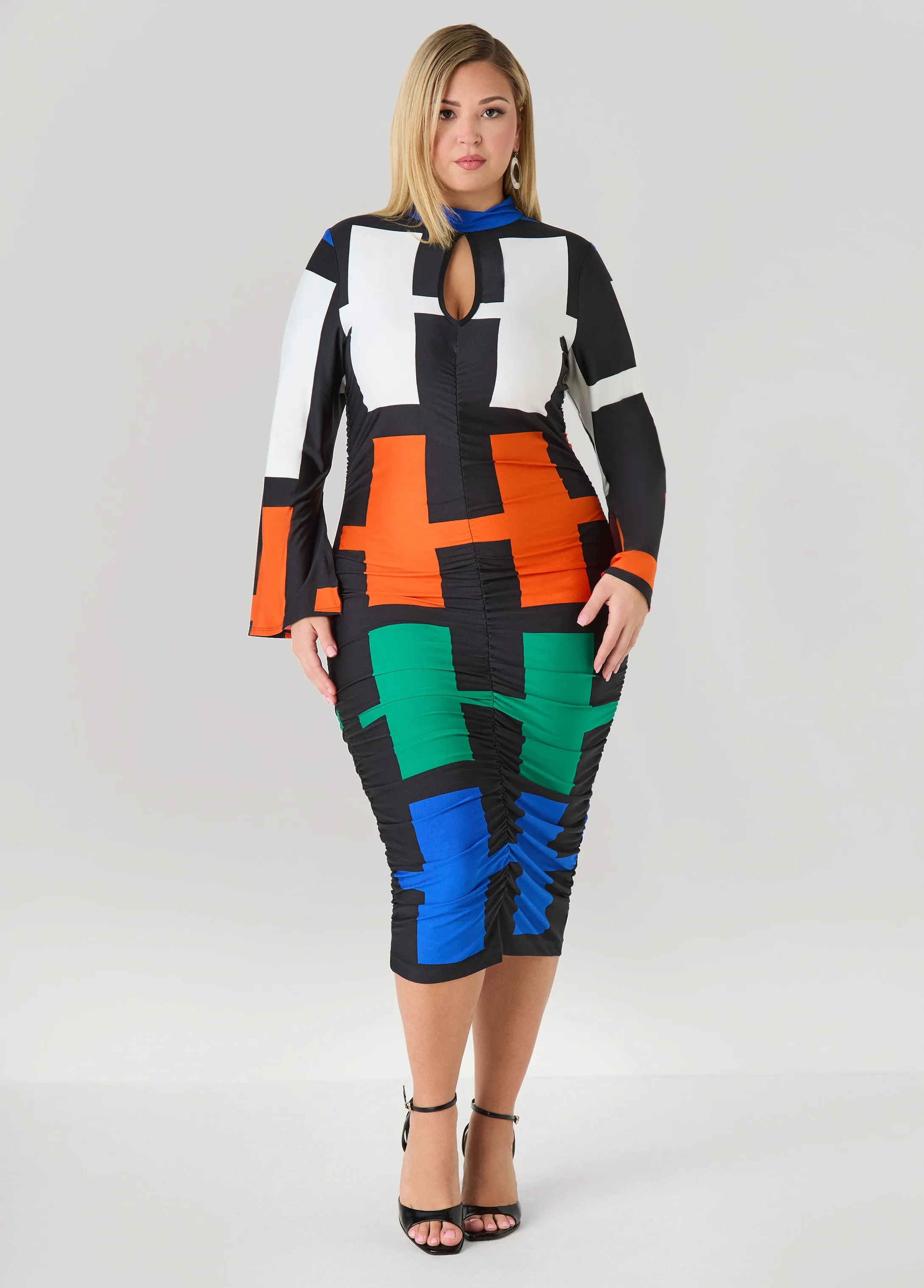 Ruched Geo Print Bodycon Dress sold by Ashley Stewart product image thumbnail 5