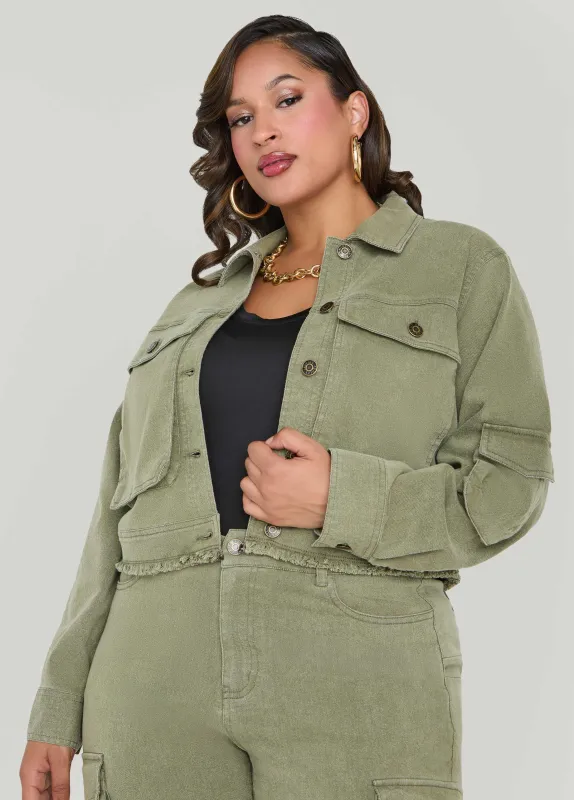 Cropped Denim Cargo Jacket sold by Ashley Stewart
