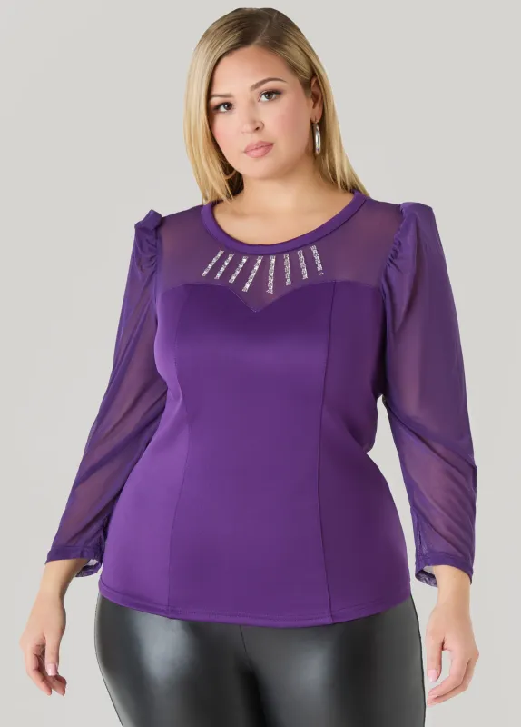 Crystal Mesh Paneled Scuba Top sold by Ashley Stewart