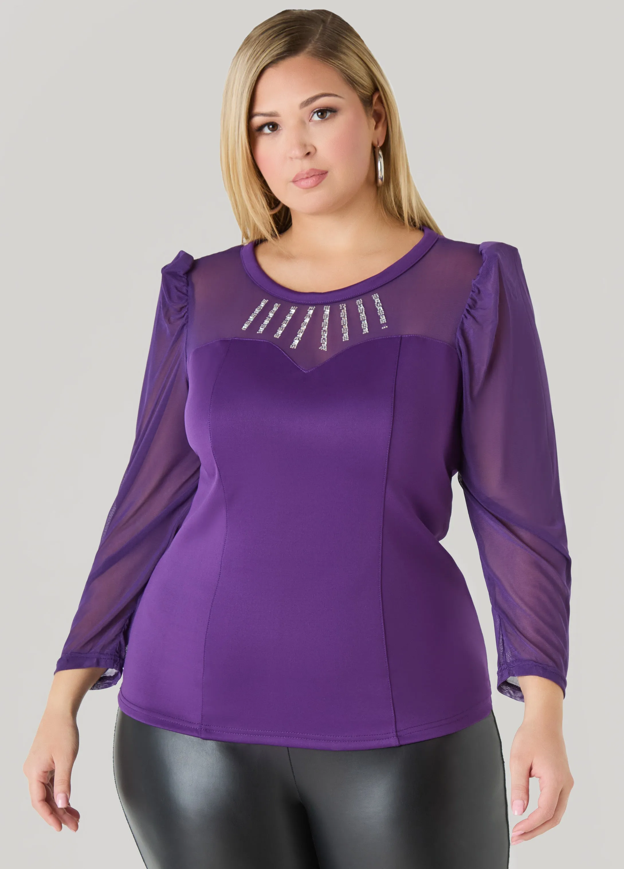Crystal Mesh Paneled Scuba Top sold by Ashley Stewart