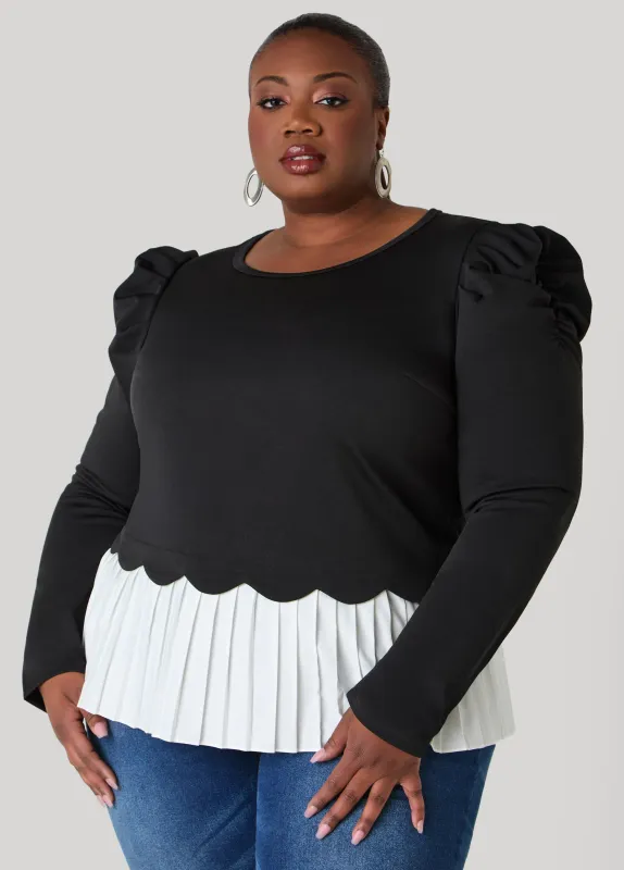 Pleated Paneled Puff Sleeved Top sold by Ashley Stewart