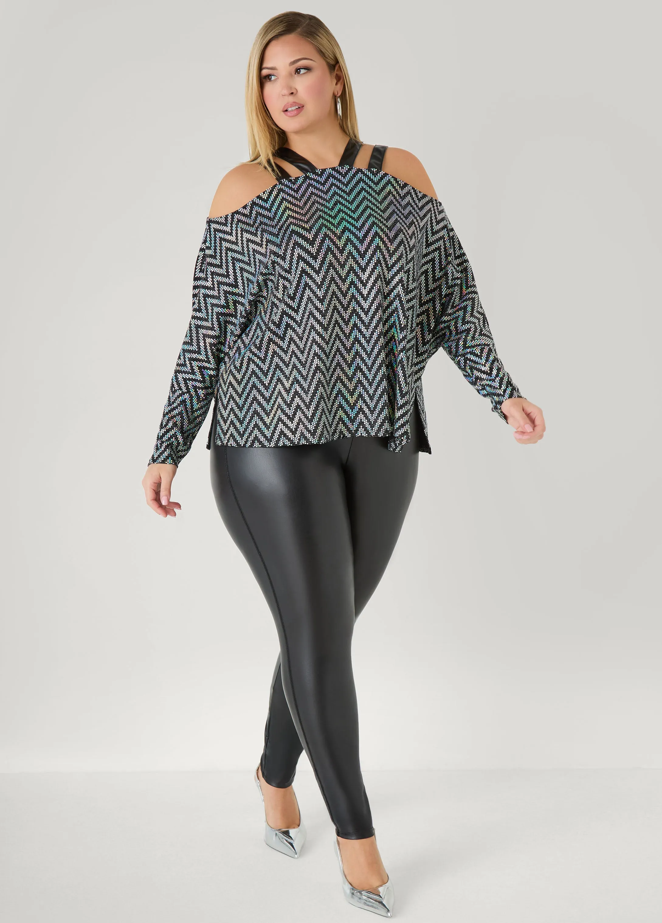 Cold Shoulder Metallic Top sold by Ashley Stewart product image thumbnail 3