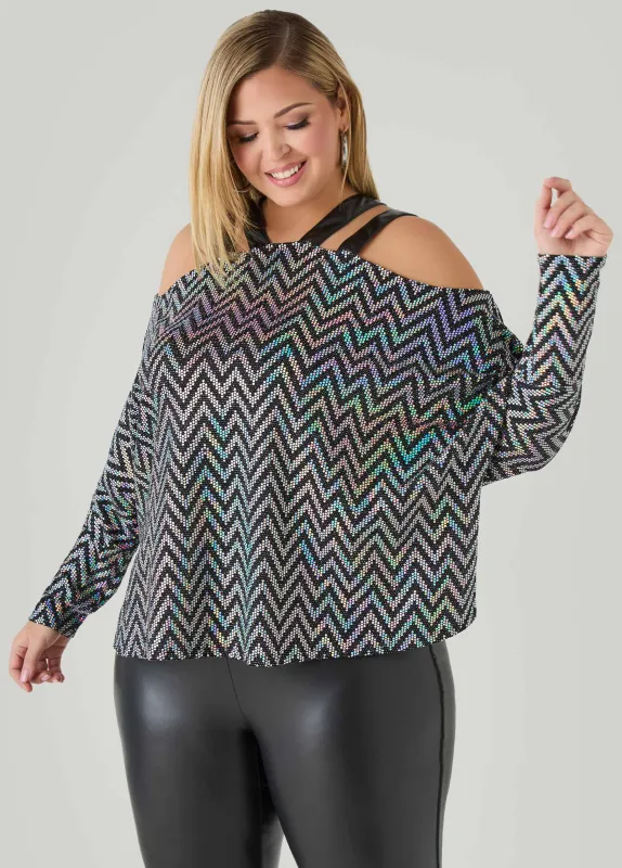 Cold Shoulder Metallic Top sold by Ashley Stewart