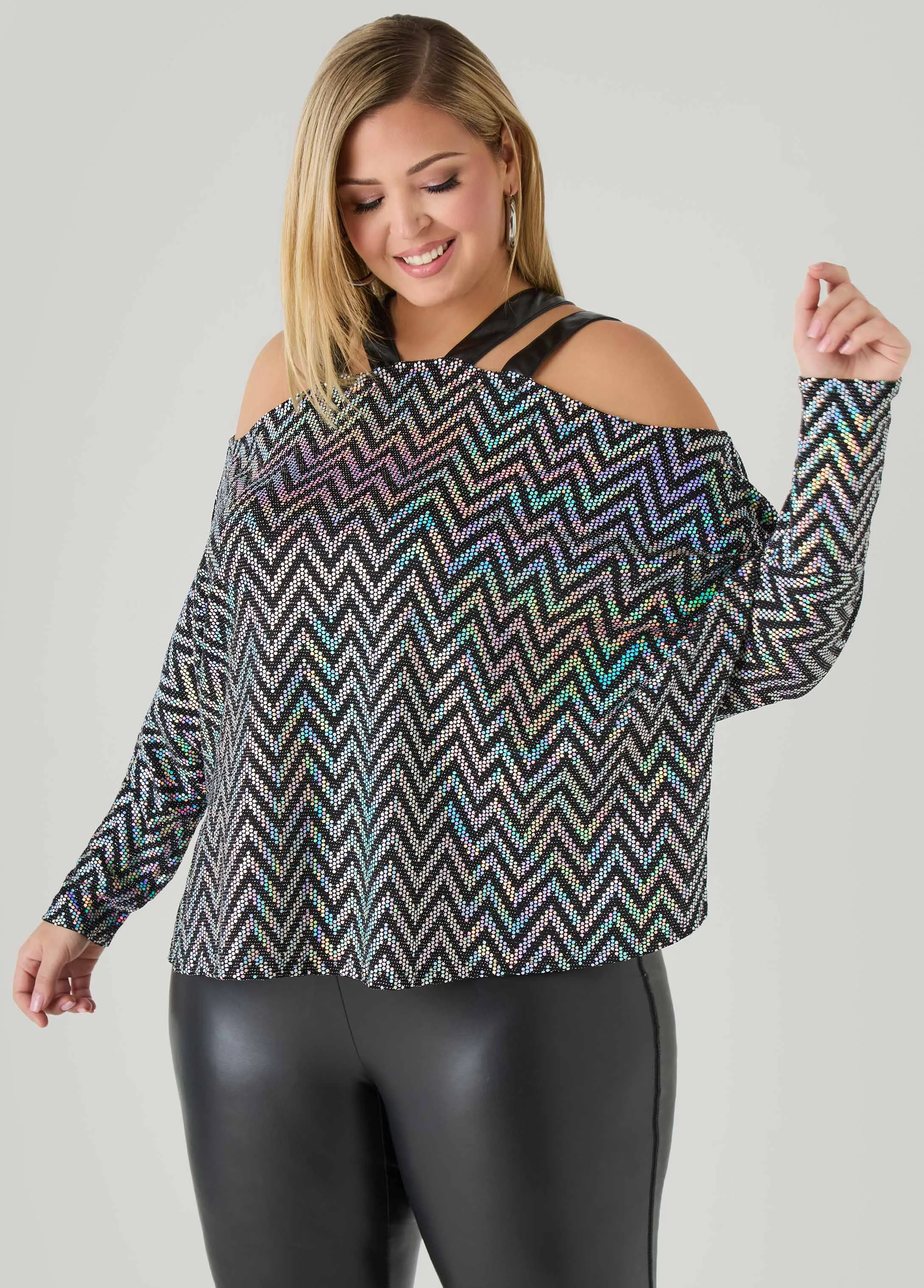 Cold Shoulder Metallic Top sold by Ashley Stewart
