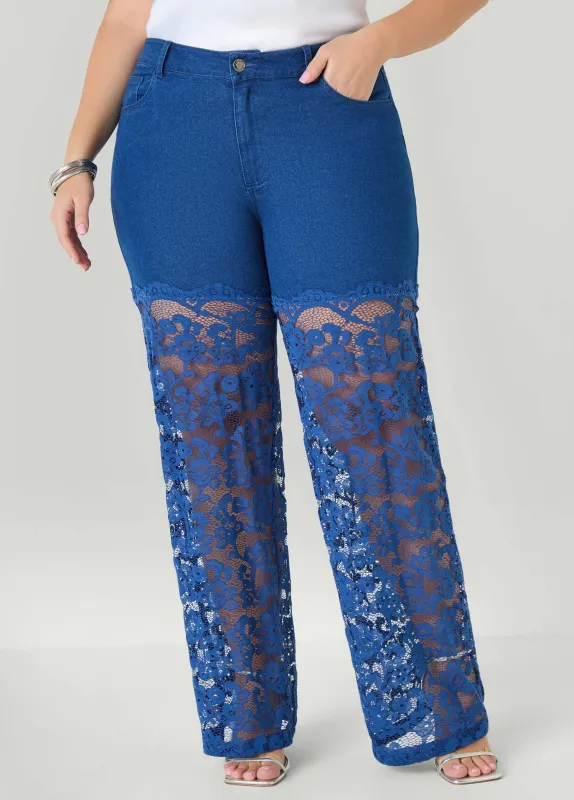 Lace Paneled Wide Leg jeans sold by Ashley Stewart