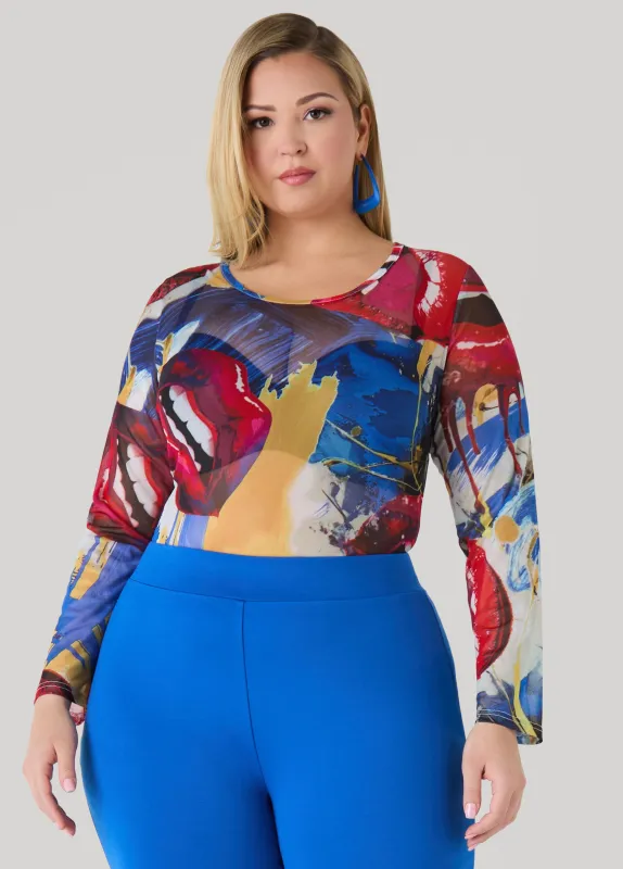 Printed Mesh Top sold by Ashley Stewart
