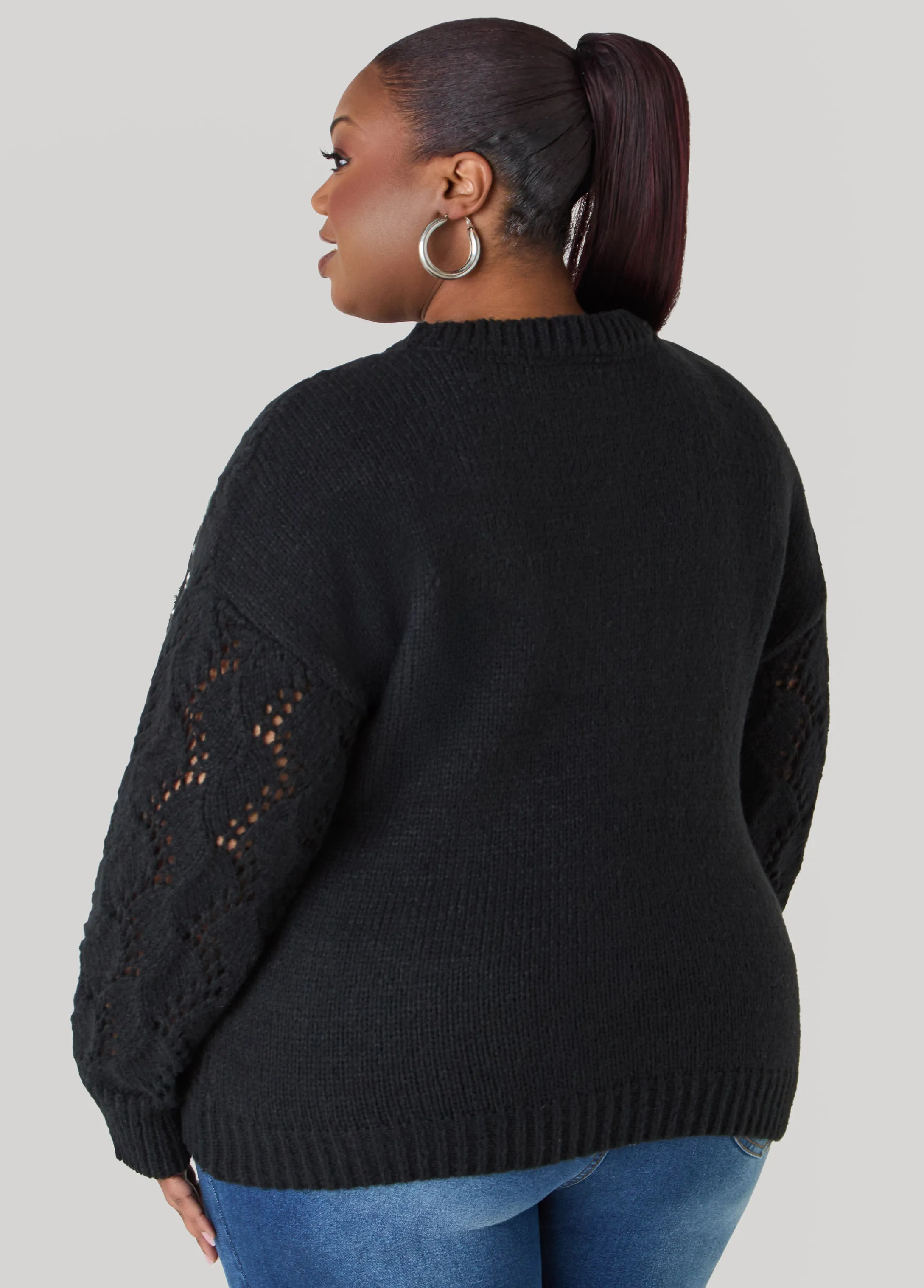 Crystal Pointelle Knit Sweater sold by Ashley Stewart product image thumbnail 2