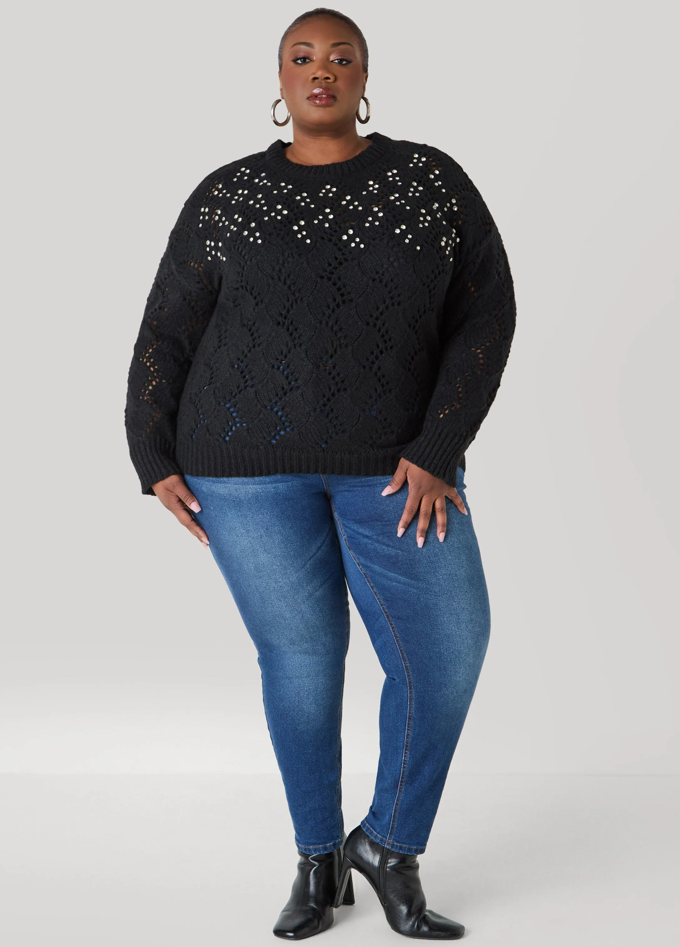 Crystal Pointelle Knit Sweater sold by Ashley Stewart product image thumbnail 3