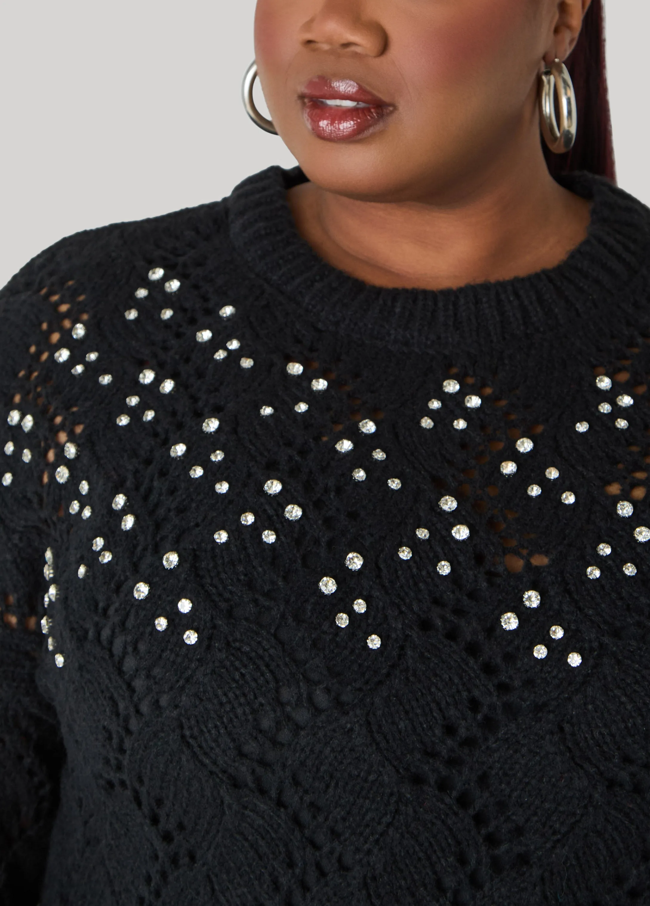 Crystal Pointelle Knit Sweater sold by Ashley Stewart product image thumbnail 4
