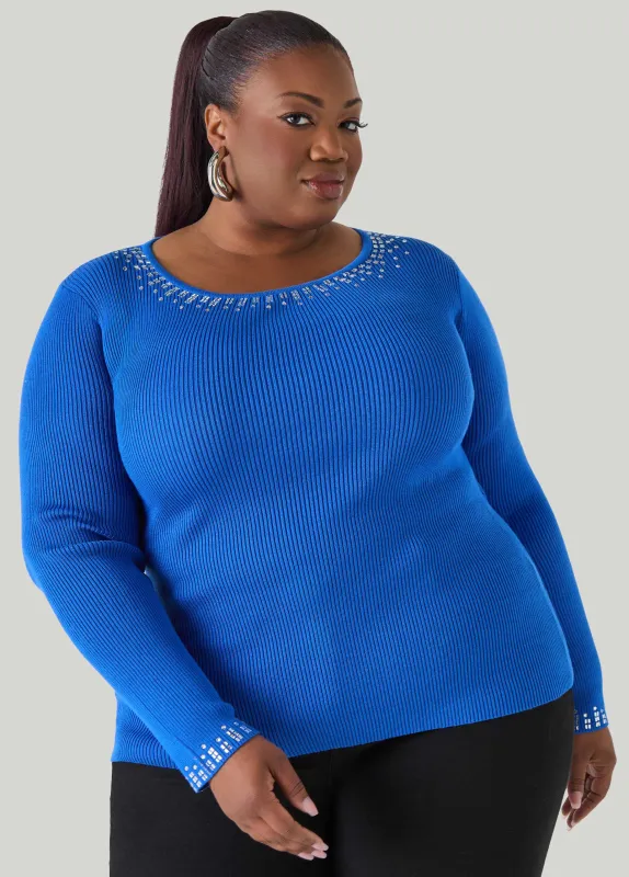 Crystal Ribbed Knit Sweater sold by Ashley Stewart