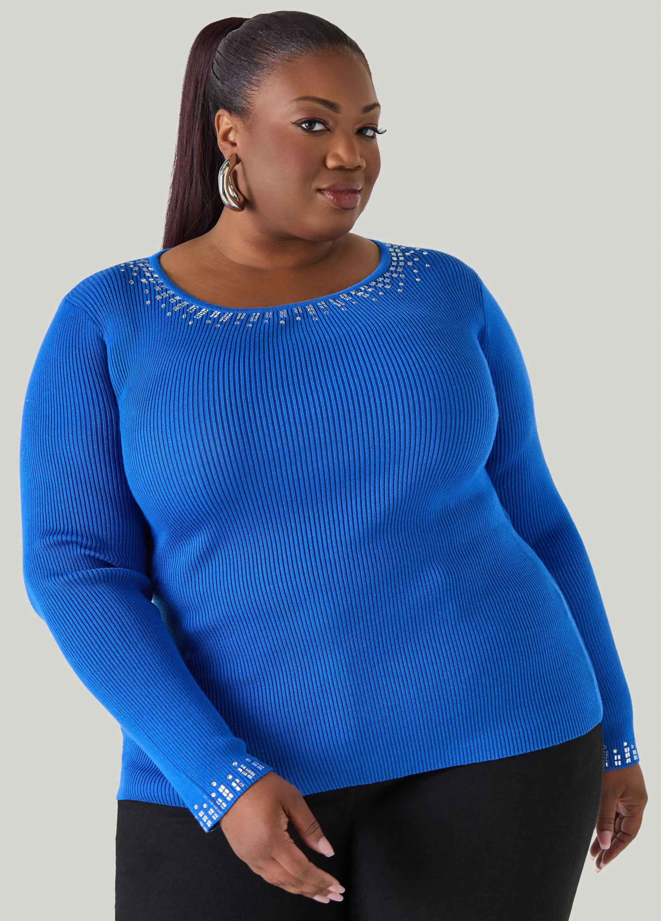 Crystal Ribbed Knit Sweater sold by Ashley Stewart