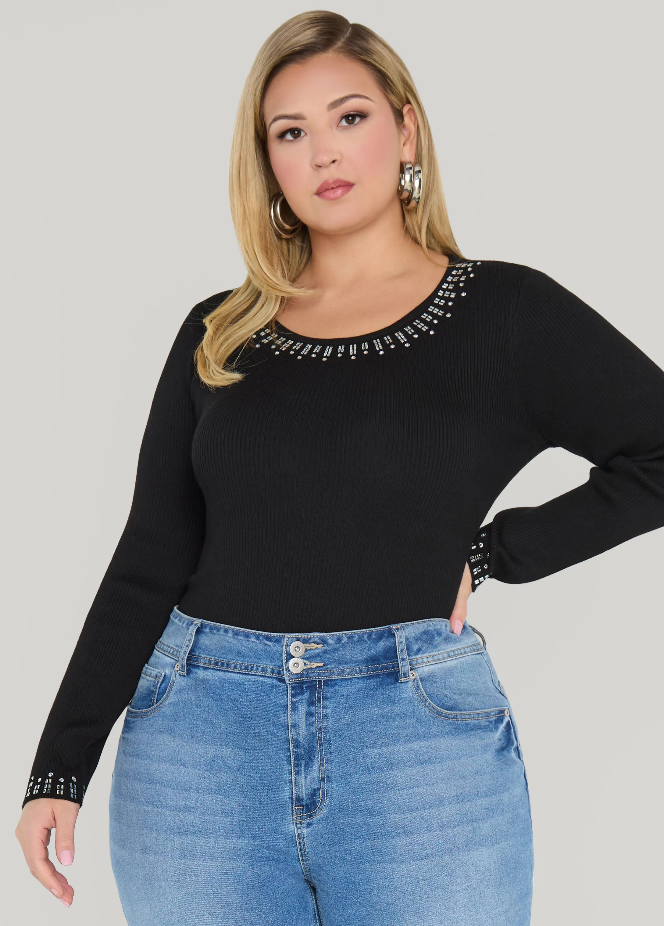 Crystal Ribbed Knit Sweater sold by Ashley Stewart product image thumbnail 4