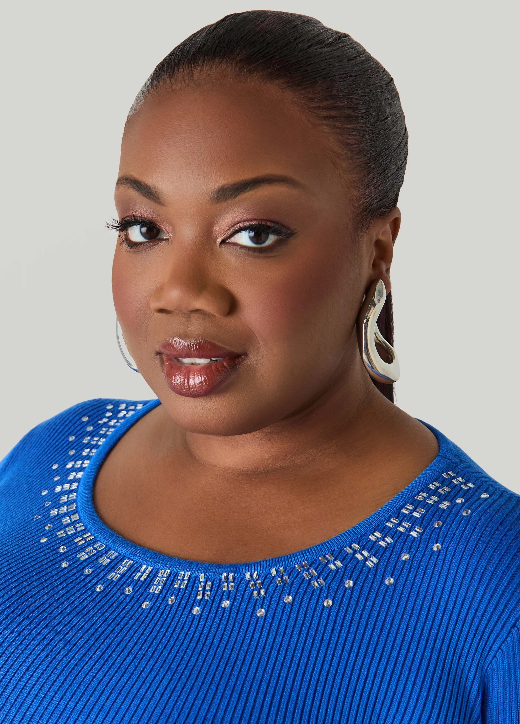 Crystal Ribbed Knit Sweater sold by Ashley Stewart product image thumbnail 3