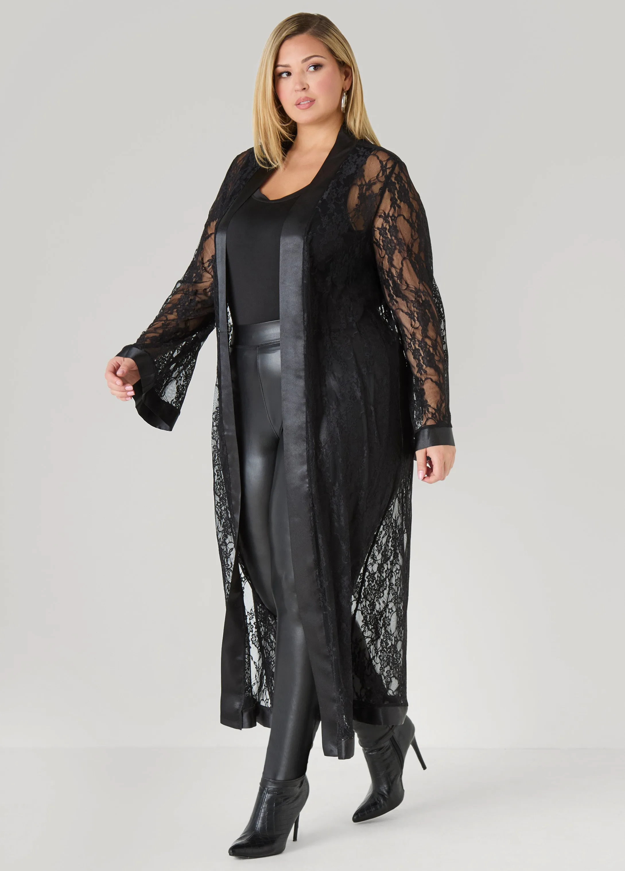 Satin Trimmed Lace Duster sold by Ashley Stewart product image thumbnail 3